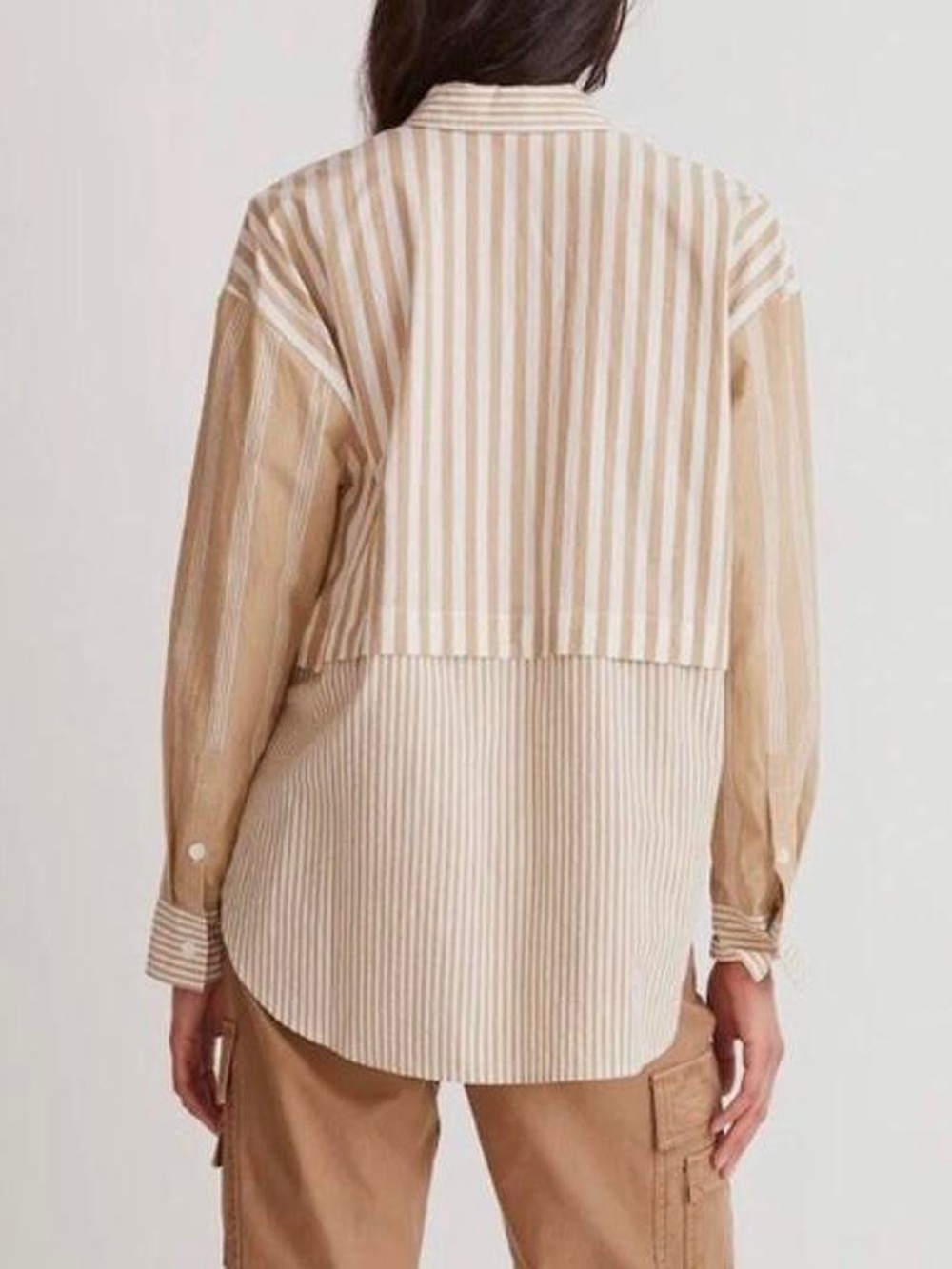 Madewell Tan White Striped Modular Oversized Button-Down Shirt 3761 - Picture 4 of 13